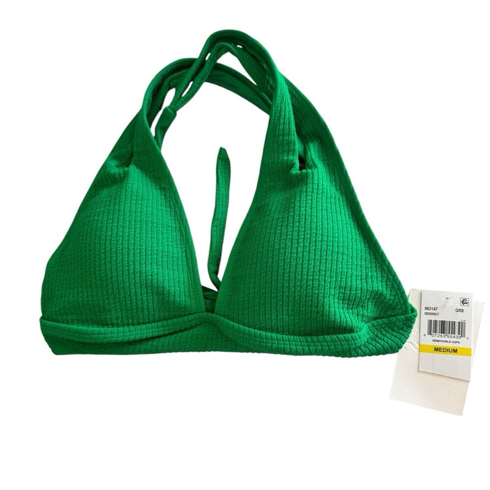 NWT Becca Green Pucker Up Tear Drop Bikini Top Ribbed Swimwear Medium - Picture 2 of 6